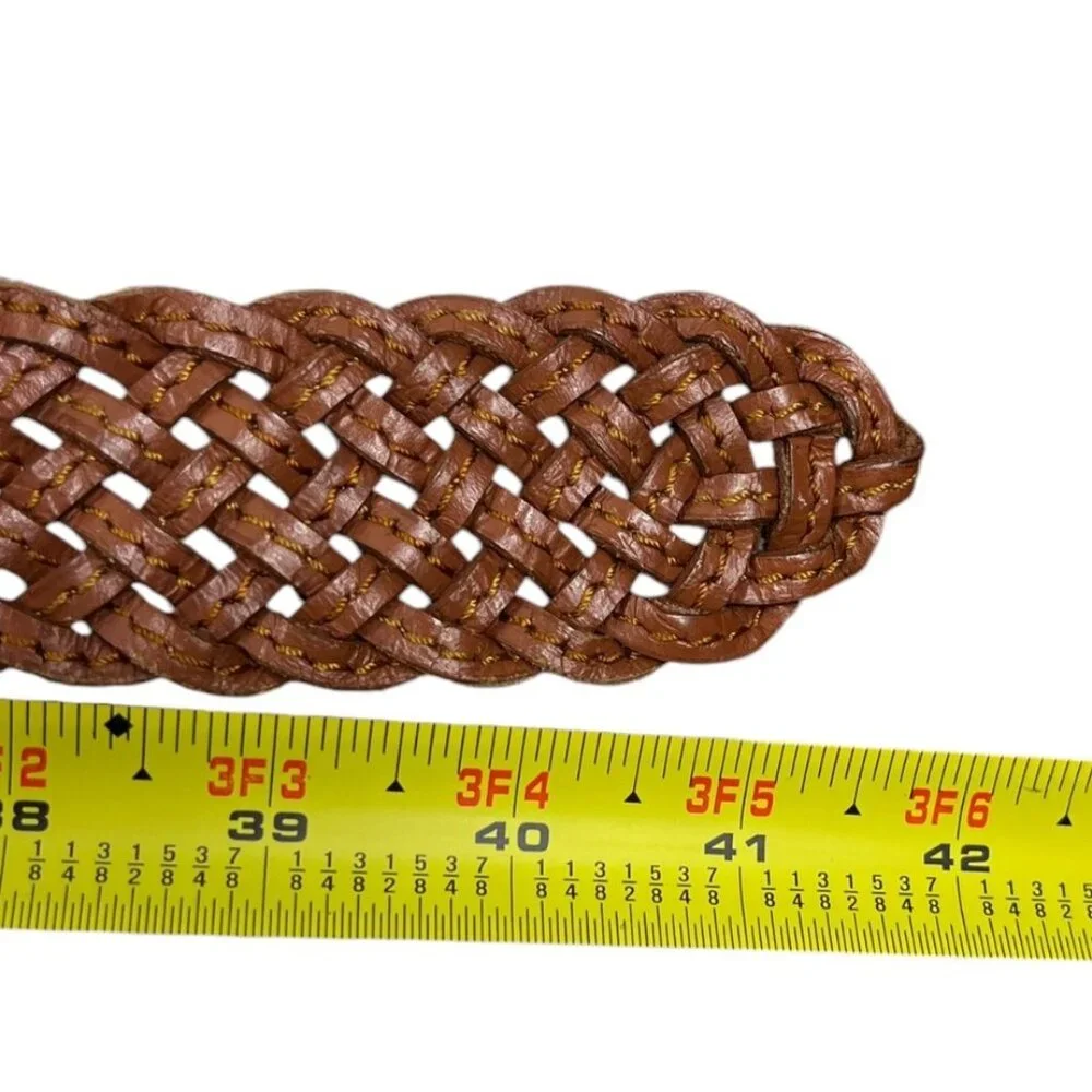 VTG Aeropostale Braided Leather Brown Belt Silvertone Buckle Logo Size Medium